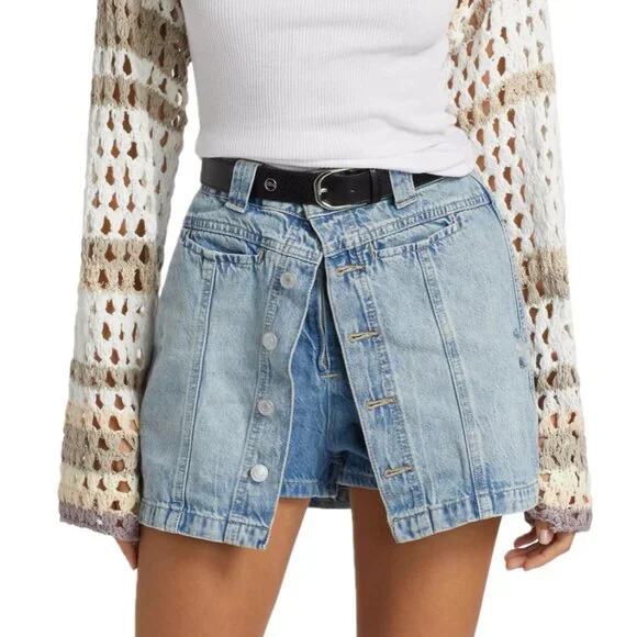 Free People Light Blue Denim Skort - Picture 3 of 16